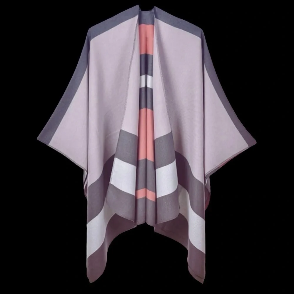 NEW Gray & Pink Multi Stripe Print Open Front Shawl / Kimono